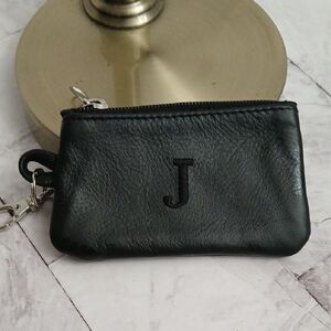 Black Leather Coin Purse with Initial J